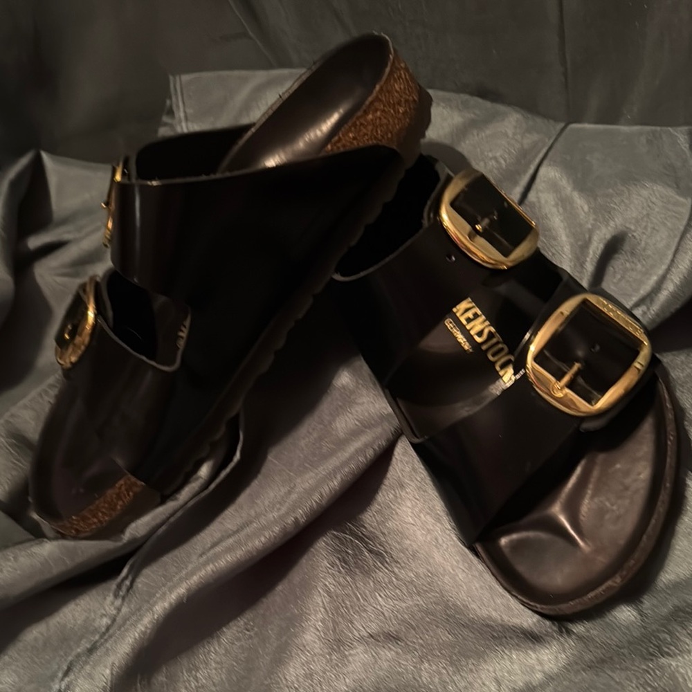 Birkenstock Black Sandals with Gold Buckles size 8/39 worn twice